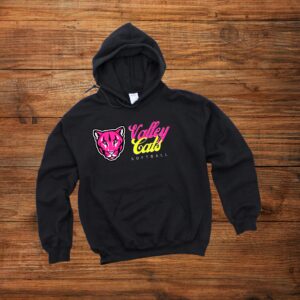 Black hoodie with Valley Cats design.