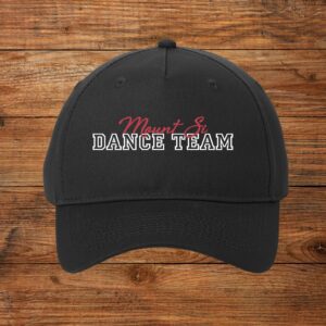 Black baseball cap with "DANCE TEAM" embroidery and a red dancing figure.