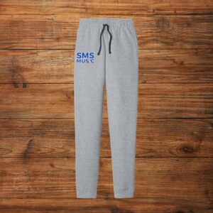 Heather gray joggers with blue SMS logo