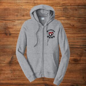 Grey zip hoodie with Wildcat Band emblem