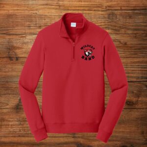 Red quarter-zip with Wildcat Band mascot