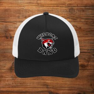 Black trucker hat with Wildcat Band logo