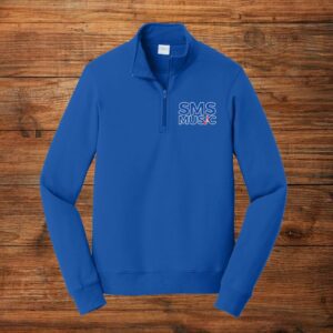 Royal blue quarter-zip featuring SMS Music