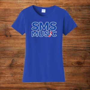 Bright blue ladies tee SMS Music print
