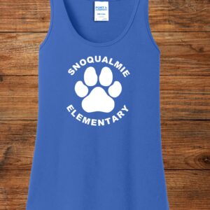 Blue tank top with Snoqualmie Elementary logo.